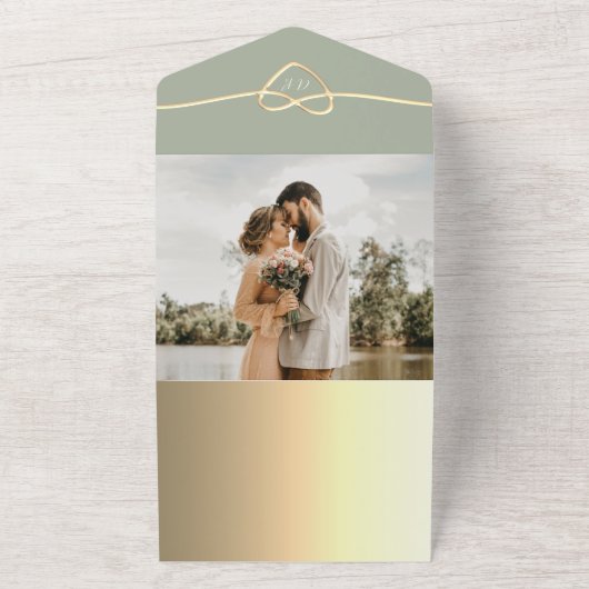 ロマンチックなセージグリーン結婚式招待状とRSVP オールインワン招待状 (外側)