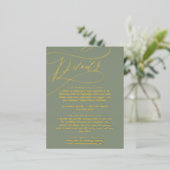 ロマンチックなセージ緑とゴールドフォイル詳細カード 箔招待状ポストカード (立ち正面)