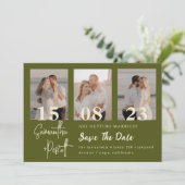 ロマンチックなセージ緑のコラージュ日付を保存 招待状 (スタンド正面)