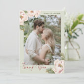 ロマンチックなセージ&赤面牡丹フローラ写真結婚の写真 サンキューカード (スタンド正面)