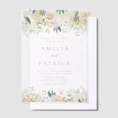ロマンチックなソフトアイボリーフラワーズガーランド結婚ズ ベラム紙招待状 (オフセット)