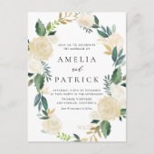 ロマンチックなソフトアイボリーフローラリースQRコー結婚ド インビテーションポストカード (正面)