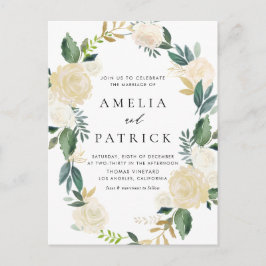ロマンチックなソフトアイボリーフローラ結婚リース インビテーションポストカード