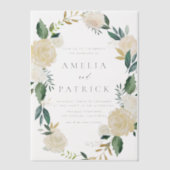 ロマンチックなソフトアイボリーフローラ結婚リース ベラム紙招待状 (正面)