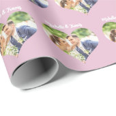 ロマンチックなソフトピンクのカップル写真バレンタインデー ラッピングペーパー (ロールコーナー)