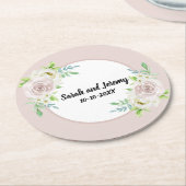 ロマンチックなソフトフローラウォーターカラーバラ結婚ズ ラウンドペーパーコースター (アングル)