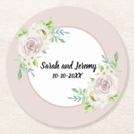 ロマンチックなソフトフローラウォーターカラーバラ結婚ズ ラウンドペーパーコースター