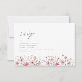 ロマンチックなソフトフローラ赤面ピンクウォーター結婚カラー 出欠カード
