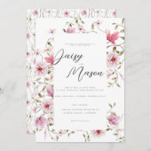 ロマンチックなソフトフローラ赤面ピンクウォーター結婚カラー 招待状 (正面/裏面)