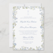 ロマンチックなソフトブルーのフローラフレーム結婚すべて 招待状 (正面)