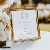 ロマンチックなソフトブルーモノグラムクレストシグネチャードリンク ポスター