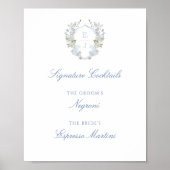 ロマンチックなソフトブルーモノグラムクレストシグネチャードリンク ポスター (正面)