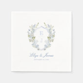 ロマンチックなソフトブルーモノグラム結婚クレスト スタンダードカクテルナプキン (正面)