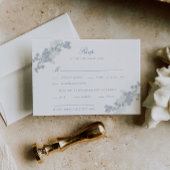 ロマンチックなソフトブルーヴィンテージ結婚フローラ 出欠カード