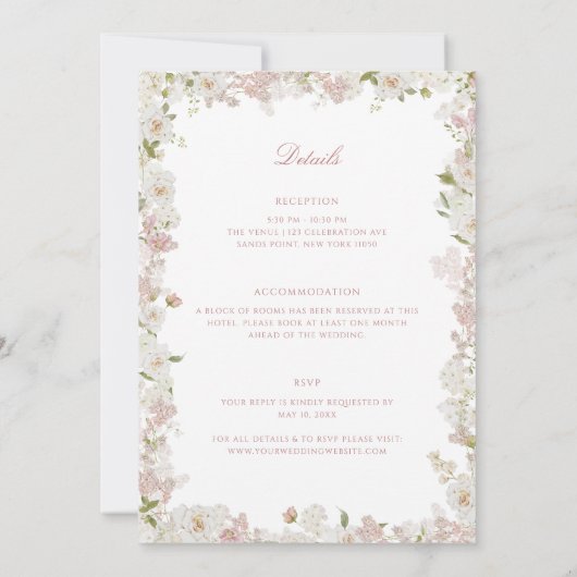 ロマンチックなソフト赤面ホワイトオールインワン結婚ズ 招待状 (裏面)