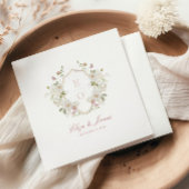 ロマンチックなソフト赤面ホワイトモノグラム結婚クレスト スタンダードカクテルナプキン