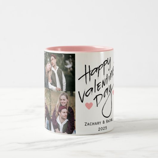 ロマンチックなタイポグラフィバレンタインのカップルのカップル3写真 ツートーンマグカップ (中央)