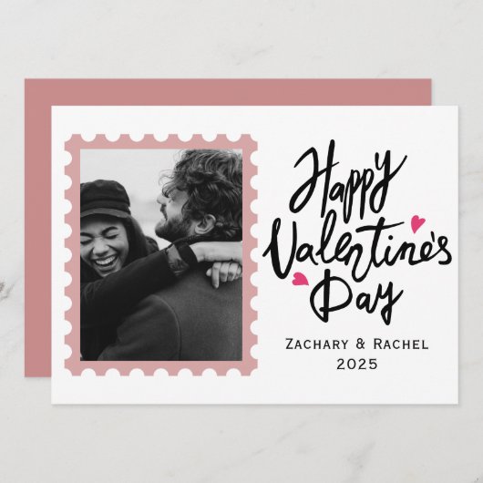 ロマンチックなタイポグラフィバレンタインのカップル1写真 シーズンカード (正面/裏面)