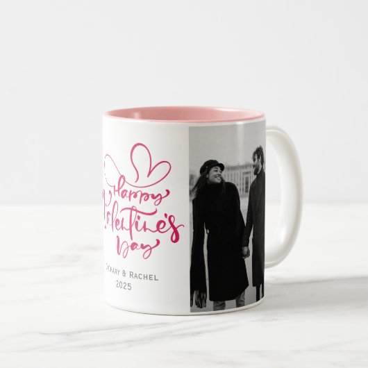 ロマンチックなタイポグラフィバレンタインのカップル2写真 ツートーンマグカップ (正面右)