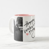 ロマンチックなタイポグラフィバレンタインのカップル2写真 ツートーンマグカップ (正面左)