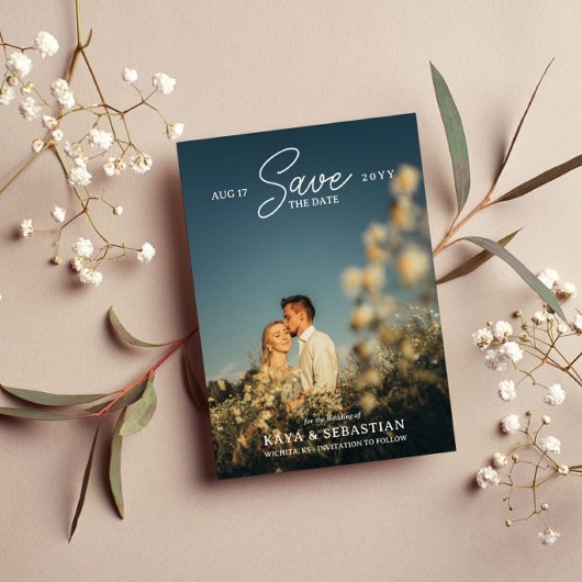 ロマンチックなタイポグラフィ写真Save the Date セーブザデート