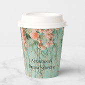 ロマンチックなターコイズとブッシュの花のウェディング ブライダルシャワー 紙コップ (正面)