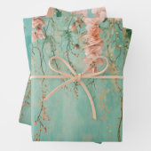 ロマンチックなターコイズとブッシュの花のウェディング ラッピングペーパーシート (インサイチュ)