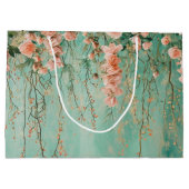 ロマンチックなターコイズと芍薬の花のウェディング ラージペーパーバッグ (裏面)