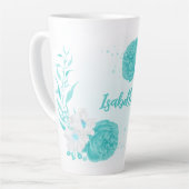ロマンチックなターコイズの花 カフェラテマグ (左アングル)