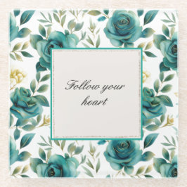 ロマンチックなターコイズクリームローズフラワーブライダルシャワー ガラスコースター