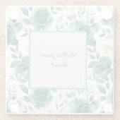 ロマンチックなターコイズクリームローズフラワーブライダルシャワー ガラスコースター (裏面)