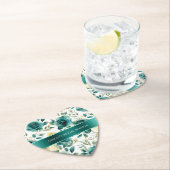 ロマンチックなターコイズグリーンとクリーム色のバラの花のデザイン ペーパーコースター (インサイチュ)