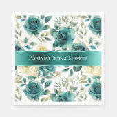 ロマンチックなターコイズグリーンとクリーム色のバラの花飾り スタンダードランチョンナプキン (正面)