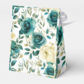 ロマンチックなターコイズグリーンとクリーム色のローズフラワーリング フェイバーボックス (裏面サイド)