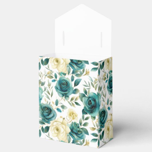 ロマンチックなターコイズグリーンとクリーム色のローズフラワー フェイバーボックス (オープン)