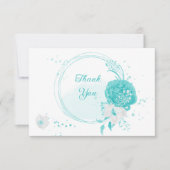 ロマンチックなターコイズ白い花の植物性結婚の サンキューカード (正面)