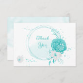 ロマンチックなターコイズ白い花の植物性結婚の サンキューカード (正面/裏面)
