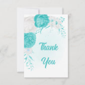 ロマンチックなターコイズ白い花の植物性結婚の サンキューカード (正面)