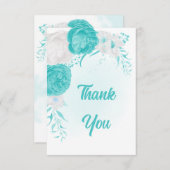 ロマンチックなターコイズ白い花の植物性結婚の サンキューカード (正面/裏面)