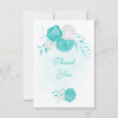 ロマンチックなターコイズ白い花の植物性結婚式 サンキューカード (正面)