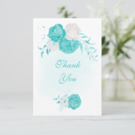 ロマンチックなターコイズ白い花の植物性結婚式 サンキューカード