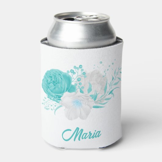 ロマンチックなターコイズ結婚の花 缶クーラー (缶正面)