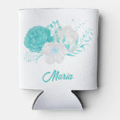 ロマンチックなターコイズ結婚の花 缶クーラー (正面)