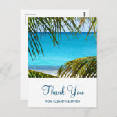 ロマンチックなターコイズ トロピカル ビーチ ウェディング サンクス ポストカード (正面/裏面)