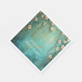 ロマンチックなターコイズ ブラッシュ ピンクの花 ブライダルシャワー スタンダードランチョンナプキン (角)