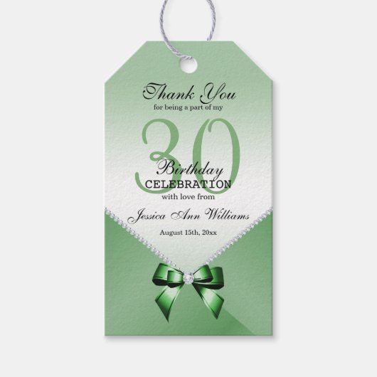 ロマンチックなダイヤモンド&エメラルドボウ30歳の誕生日 ギフトタグ (正面)