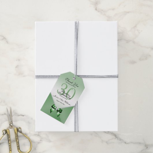 ロマンチックなダイヤモンド&エメラルドボウ30歳の誕生日 ギフトタグ (より糸付き)