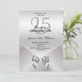 ロマンチックなダイヤモンド＆シルバーのリボン 25歳の誕生日 招待状 (スタンド正面)