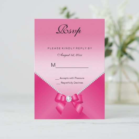 ロマンチックなダイヤモンド&ピンクボウ30歳の誕生日 出欠カード (スタンド正面)