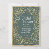 ロマンチックなダスティグリーンゴールドのバラの花の ブライダルシャワー 招待状 (正面)
